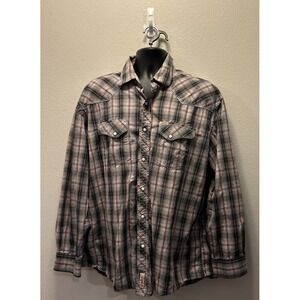 Rafter C Cowboy Collection Pearl Snap‎ Shirt Gray/Red L/S Plaid Western XXL